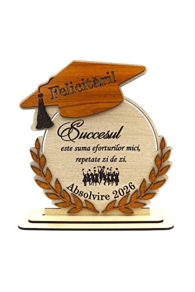 OEM Cadou personalizat de absolvire din lemn cu mesaj gravat „Succesul este...” - Băiat/Fată, 20cm
