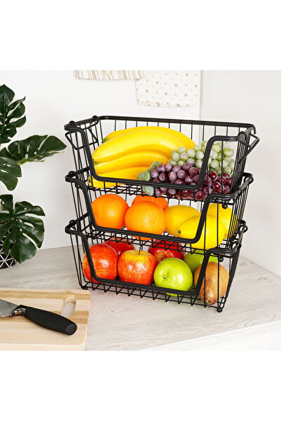Other Koszyk na owoce i warzywa metalowy czarny loft zestaw 3 szt. 32x20x13,5 cm