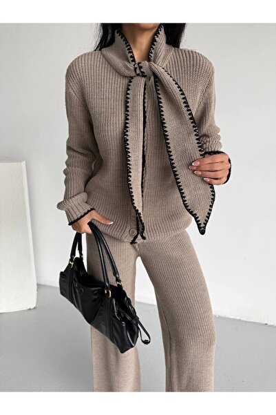 GİYSİ DÜNYASI 57 Knit Fabric Sweater with Kaşgol Look Detailed Sweater Pants 2-Piece Set
