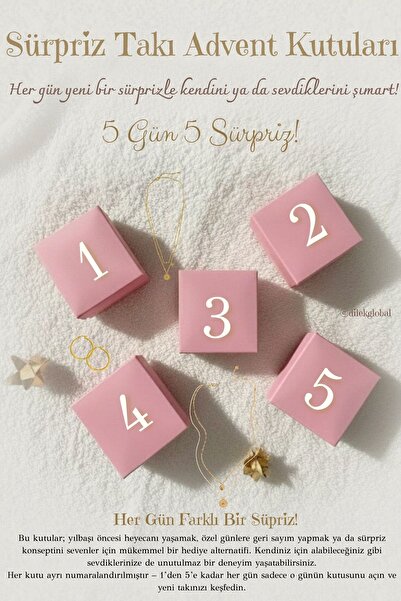 Dilek Global Sürpriz Takı Advent Takvimi Hediye Kutusu - 5 Günlük Özel Kadın Hediye Seti (Altın/Gümüş/Renkli)