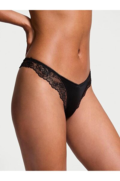 Victoria's Secret Τριαντάφυλλο δαντελένιο στρινγκ με βαθύ κόψιμο στα πόδια