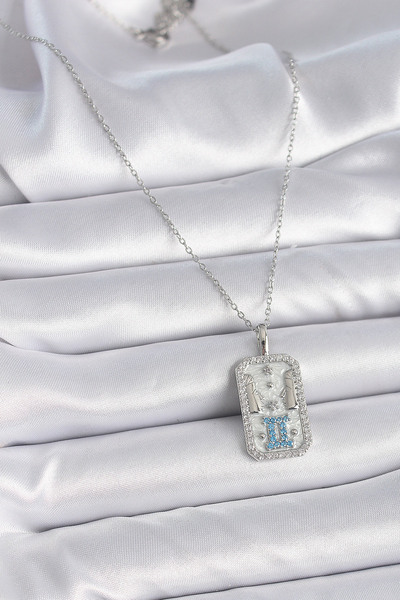 Skygo 316L Steel Silver Color Chain Gemini Zodiac Sign Women's Necklace with Zircon Stone - Tj-Bko9446