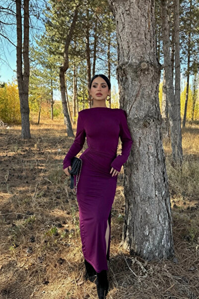 MOZENA Sırt Degaje Yırtmaç Detaylı Sandy Uzun Balık Elbise