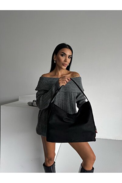 Cosy Bag Geantă neagră de dimensiuni mari, cu buzunar ascuns, din țesătură de...