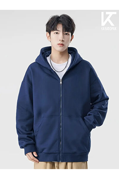 Karatopak Unisex Kangaroo Pocket Oversize Hooded Zippered Sweatshirt / Cardigan