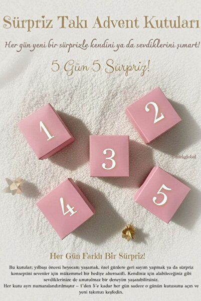 Dilek Global Sürpriz Takı Advent Takvimi Hediye Kutusu - 5 Günlük Özel Kadın Hediye Seti (Altın/Gümüş/Renkli)
