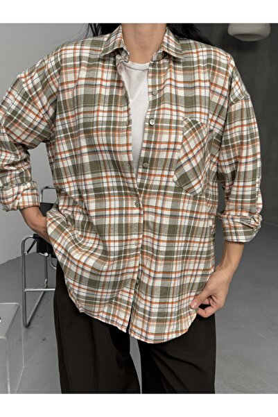 LB Laluna Butik Women's Loose Plaid Cashmere Shirt