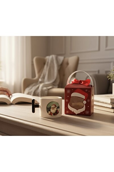 Bohem kutusu Yılbaşı Temalı Noel Baba Baskılı T Kulplu Kupa - Hediye Kutulu