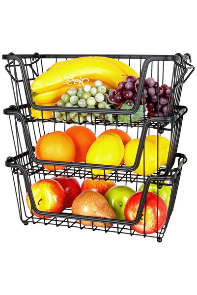 Other Koszyk na owoce i warzywa metalowy czarny loft zestaw 3 szt. 32x20x13,5 cm