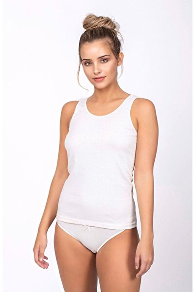 Çift Kaplan Kadın Satenli Geniş Askılı Beyaz Atlet 220