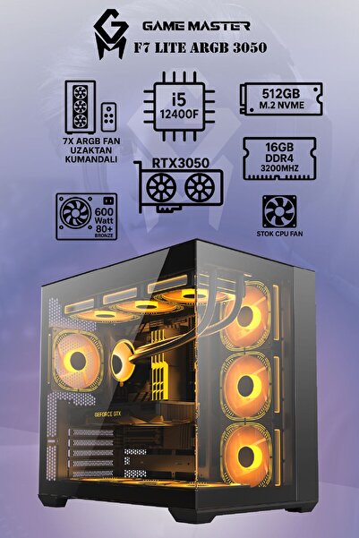 GM Game Master F7 Lite ARGB RTX3050 İntel i5-12400F CPU 16GB RAM 512GB M.2 SS...