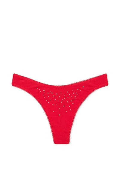 Victoria's Secret Lace Detailed Cotton Deep Leg Cut Thong Panties