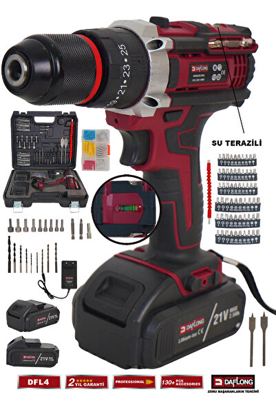 DAFLONG PRO 21V 84 PARÇA ÇELİK MANDREN ÇİFT AKÜLÜ SU TERAZİLİ ŞARJLI DARBELİ ...