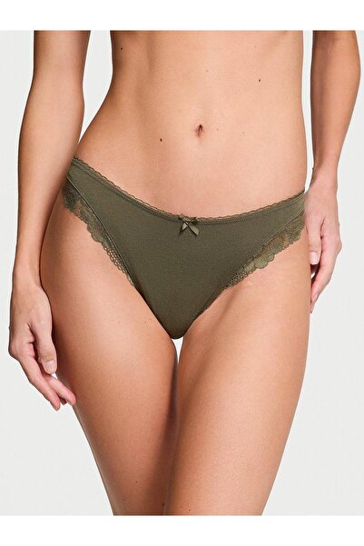 Victoria's Secret Lace Stretchy Cotton Deep Leg Cut Scoop Thong