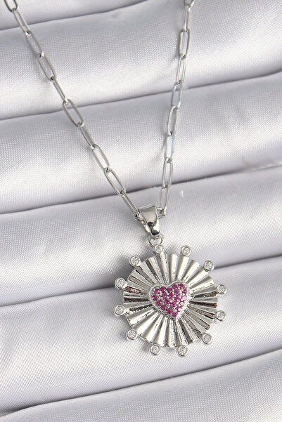 Skygo 316L Steel Silver Color Pink Zircon Stone Heart Engraved Locket Model Women's Necklace - Tj-Bko9533