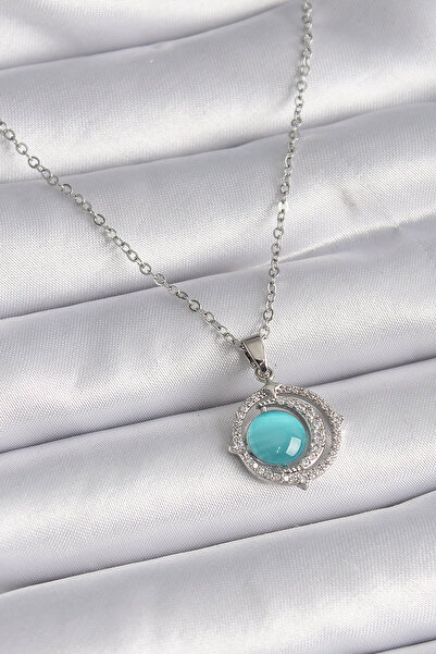 Skygo 316L Steel Silver Color Blue Pearlescent Crescent Model Women's Necklace - Tj-Bko9409