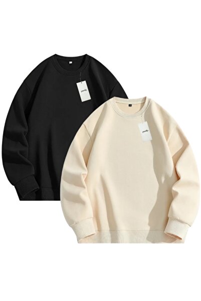 pandy 2-компонентна унисекс суитшърт с мотив от парчета и голям деколте