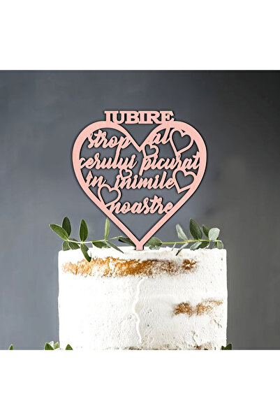 Bloom Atelier Cake Topper Nunta, Romantic, Lemn Vopsit Roz Deschis