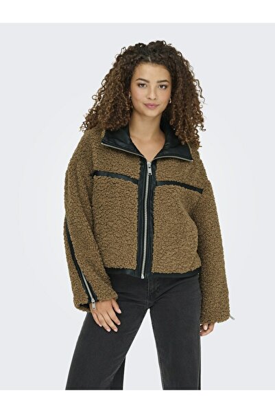 ONLY Women's Brown Onlpatti Life Teddy Short Jacket Cc Otw Jacket 15349409-Cocoacrém