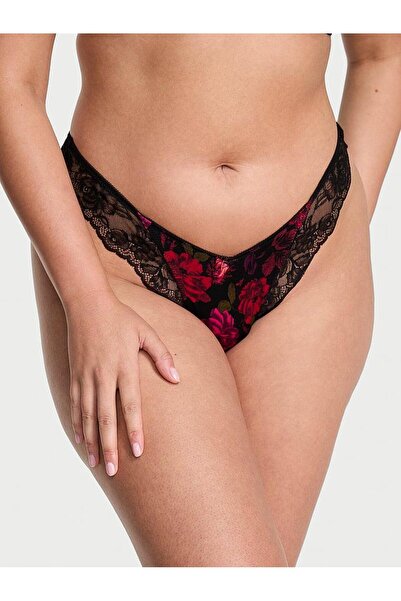 Victoria's Secret Rose Lace Deep Leg Cut Thong