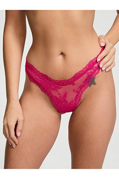 Victoria's Secret Τριαντάφυλλο δαντελένιο στρινγκ με βαθύ κόψιμο στα πόδια