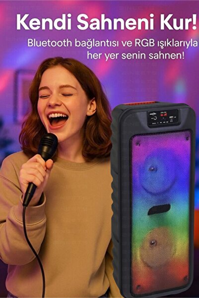 Zineets Işıklı Büyük Boy Party Box Bluetooth Hoparlör Taşınabilir Şarjlı Ses Sistemi Radyolu Karaoke Mic