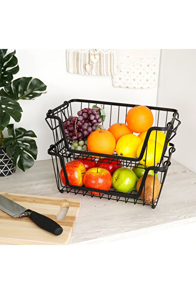 Other Koszyk na owoce i warzywa metalowy czarny loft zestaw 2 szt. 32x20x13,5 cm