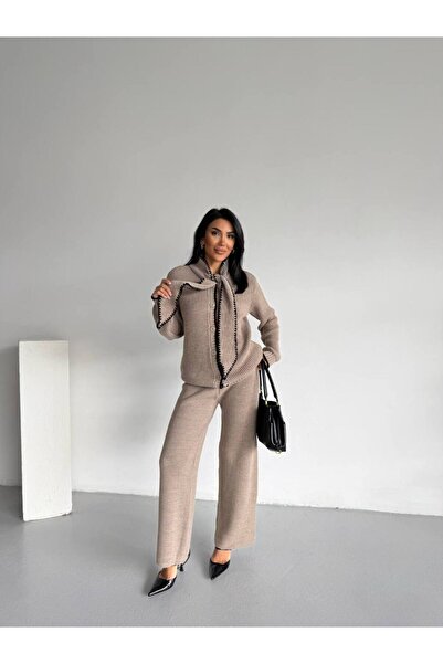 GİYSİ DÜNYASI 57 Knit Fabric Sweater with Kaşgol Look Detailed Sweater Pants 2-Piece Set