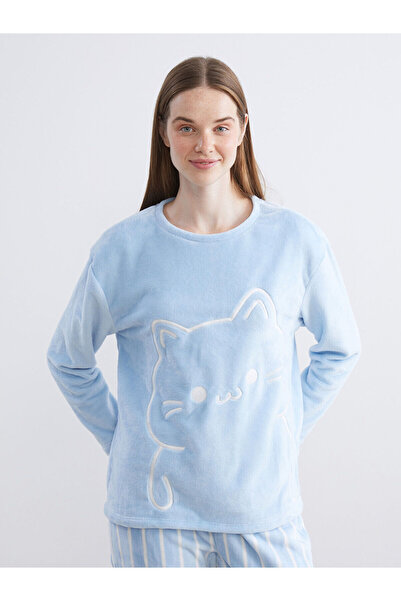LC Waikiki Cat Embroidered Plush Women's Pajamas