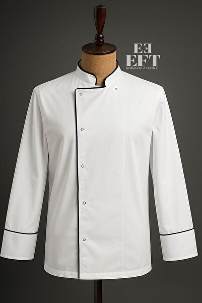 EFT Beyaz Aşçı Ceketi Siyah Biyeli