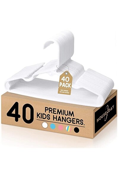 Generic HOUSE DAY عبوة من 40 شماعات بيضاء للأطفال، شماعات أطفال فاخرة للخزانة، شماعات بلاستيكية رفيعة، تصميم لطيف