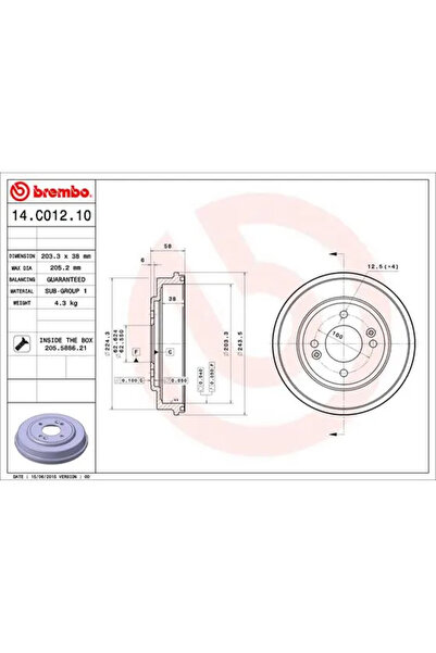 Brembo Спирачен барабан за Hyundai Getz