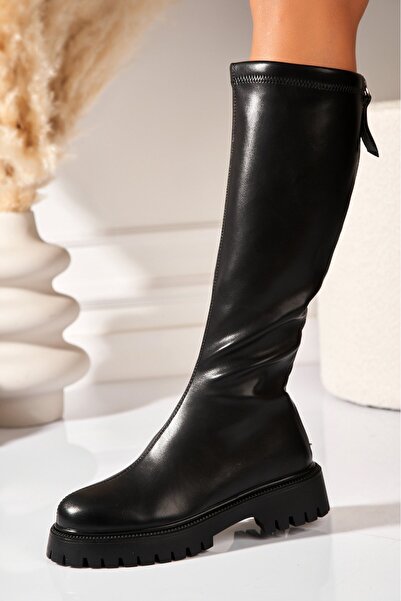 Joana Ghete negre pentru femei din piele ecologică, căptușite cu blană, Nixen2