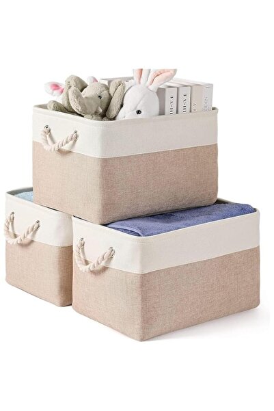 Generic سلة تخزين من حبل قطني من Aputue، عبوة من 3 سلال منسوجة من حبل قطني، صندوق تخزين مكعب مناسب للفصل الدراسي