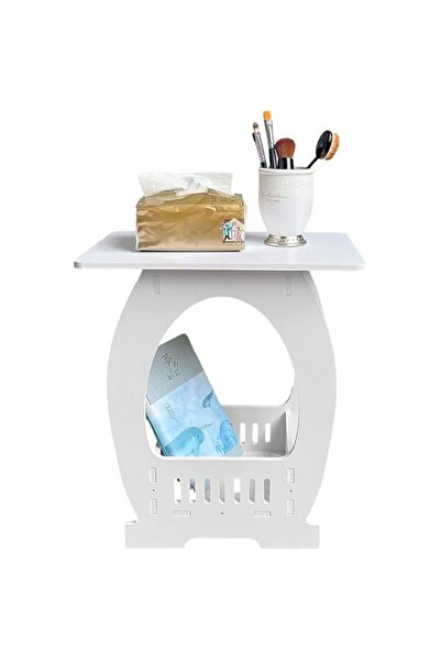 Generic طاولة قهوة صغيرة مستديرة بيضاء من موست ناو، أثاث منزلي، طاولة قهوة صغيرة من طبقتين مع مساحة تخزين للي