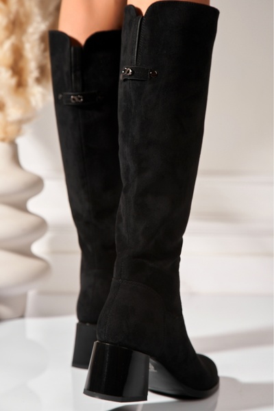 Joana Cizme cu toc Shadia din piele întoarsă neagră, din piele ecologică