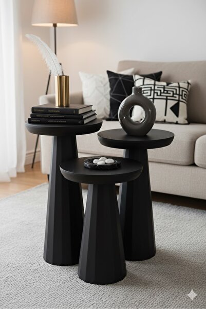 Özka Hobi Ahşap ÖZKA HOBİ SİYAH BOYALI ,VERNİKLİ MANTAR SEHPA ,ORTA SEPA