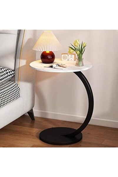 Generic طاولة جانبية على شكل حرف C من VAODO، طاولة قهوة، طاولة جانبية مستديرة، طاولة أريكة، طاولة جانبية للوجبات الخفيفة، للغرف الصغيرة