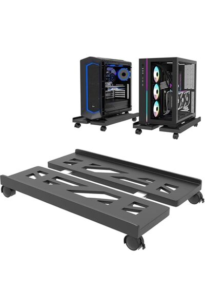 Generic حامل وحدة المعالجة المركزية المحمول، حامل عربة الكمبيوتر القابل للتعديل مع عجلات دوارة قابلة للقفل - أسود