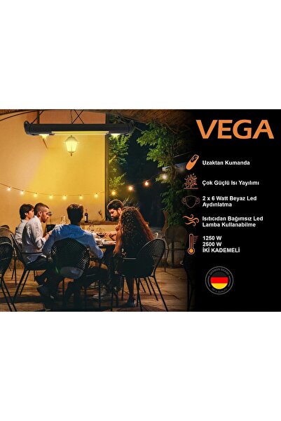 Mirkraft VEGA 2500W Sarkıt Tipi Karbon Infrared Isıtıcı Kumandalı Led aydınlatmalı