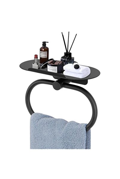 Generic حلقة منشفة يد مع رف، حلقة منشفة، حامل مناشف مثبت على الحائط، حامل مناشف حمام، مقاوم للبقع 304