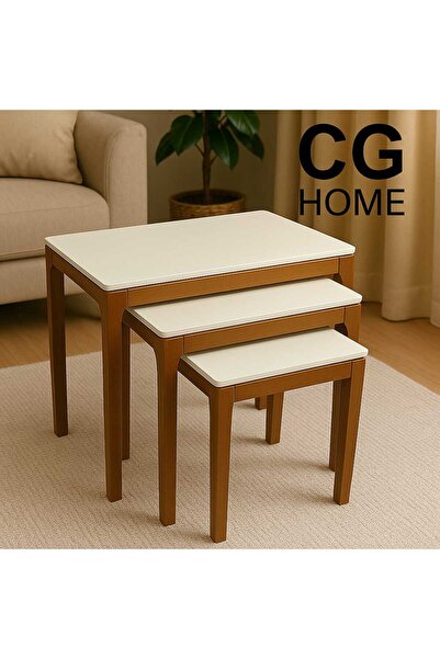 CG HOME Mono Zigon Sehpa Üçlü Lüx %100 Ağaç Lake Boyalı Sehpa