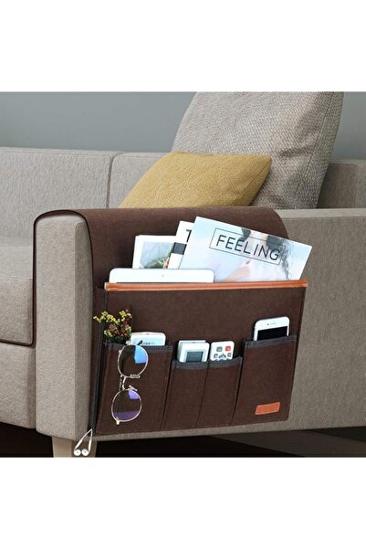 Generic منظم مسند ذراع الأريكة بوكيلا، حقيبة تخزين معلقة للأريكة مع غطاء طويل وخطاف، جهاز تحكم عن بعد للأريكة