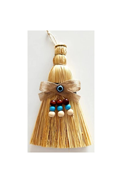 Dodes Otantik Ahşap Boncuklu Nazarlıklı Otantik Mini Süpürge Duvar Süsü