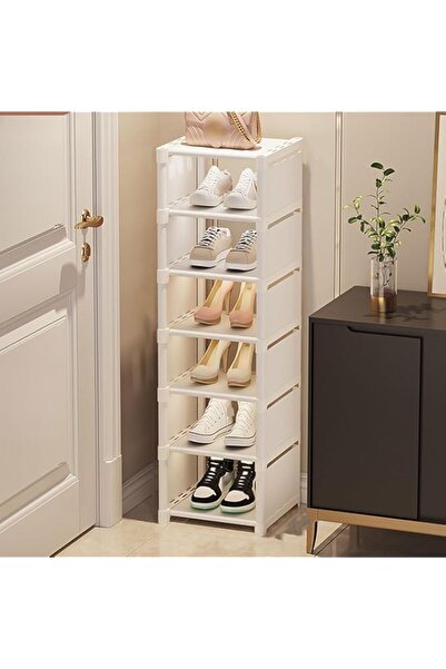 Generic رف أحذية رفيع للمدخل، منظم أحذية قابل للتكديس بسبع طبقات مع رف علوي، وقسم قابل للإزالة،