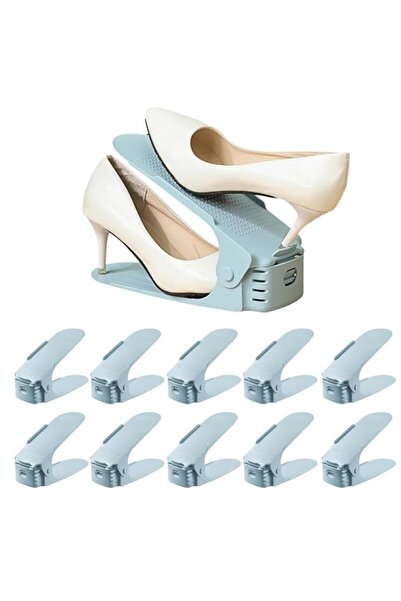 Generic مجموعة من 10 منظم أحذية قابل للتعديل، رف أحذية مزدوج الطبقات قابل للتكديس، منظم أحذية للتخزين