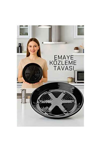 ModaCar Enameled Pancake Pan 31 cm - Oven Compatible - with Perforated Grill Surface, Glossy Black