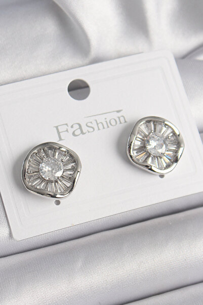 Skygo Brass Silver Color Zircon Stone Clover Model Women's Earrings - Tj-Bkp9851