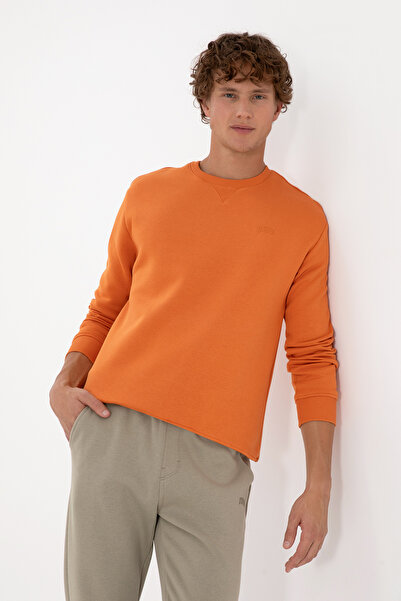 U.S. Polo Assn. Erkek Comfort Fit Bisiklet Yaka Şardonlu Bakır Basic Sweatshirt 50313757-VR182