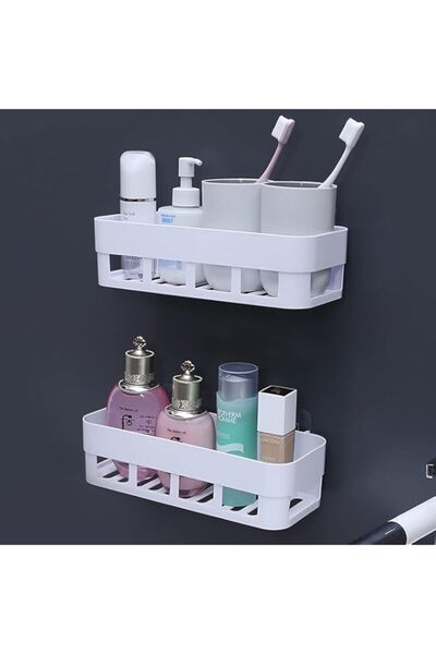 Generic رف حمام فاستر جنرال تريدينج، قطعتان، مثبت على الحائط، بدون ثقوب، رف حوض المرحاض، أبيض